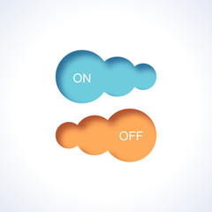 On and Off slider button. Switch interface button. Vector 3d illustration. Flat icon On and Off toggle switch button. Switch toggle button, slider in ON and OFF position