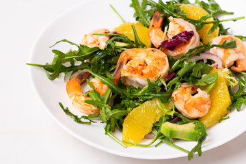 salad with shrimps on white