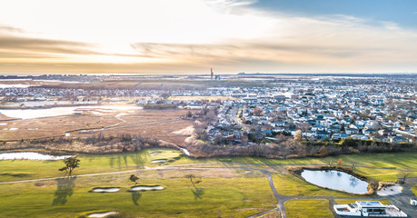 Aerial South Shore Long Island During Sunset