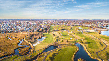 Aerial South Shore Long Island During Sunset