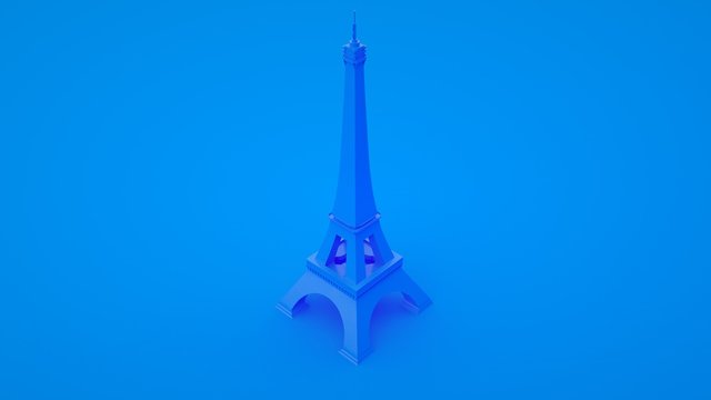 Eiffel Tower isolated on blue background. Travel France. 3d illustration