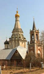Transfiguration Church in Ostrov village, Moscow region, Russia. Spring