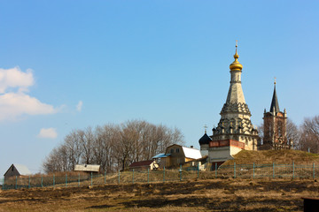 Transfiguration Church in Ostrov village, Moscow region, Russia. Spring