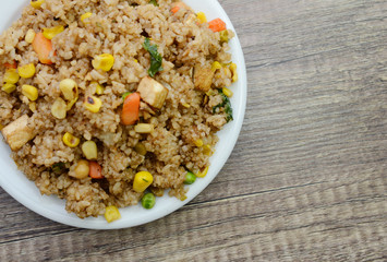 Closeup of meat dices fried rice