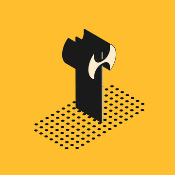 recommend clip art: Isometric Medieval axe icon isolated on yellow background. Battle axe, executioner axe. Medieval weapon. Vector Illustration
