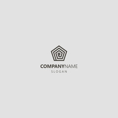 black and white simple abstract vector outline geometric line art iconic logo of spiral striped pentagon