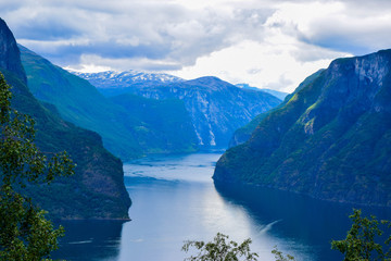 The landscape of Aurlandsfjord in Norway.