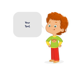 Vector illustration of the Red Hair Boy. School boy and speech bubble with place for text isolated on white background..