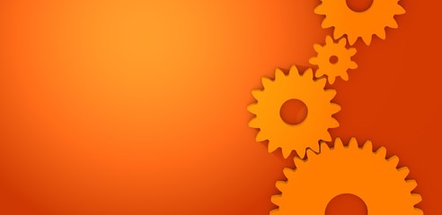 Gears on a orange background. Teamwork 3D visualization