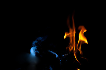 Fire flames and Smoke on black background. Image of blaze fire flame texture and burning fire for...