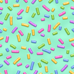 Seamless pattern of mint donut glaze with many decorative sprinkles
