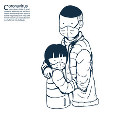 Brother and sister wearing masks to help prevent the spread of a deadly coronavirus.illustration vector for coronavirus.