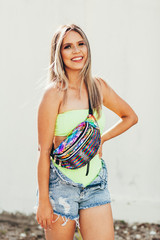 Brazilian Carnival. Young woman dressed for the carnival block, traditional events on the streets...