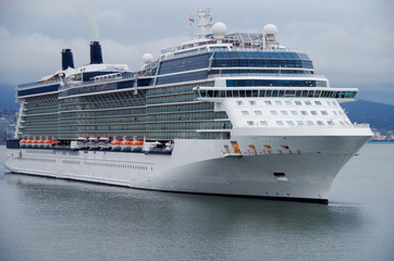 Modern Celebrity Cruises luxury cruise ship or cruiseship liner in the port or harbor of Vancouver,...