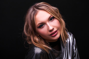 Portrait close up of young beautiful brunette woman