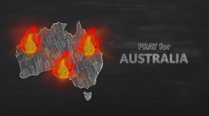 Supportive illustration with burning continent on black