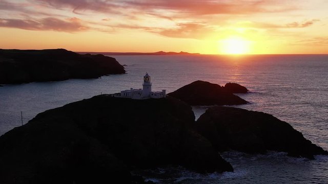 Aerial view of Strumble Head Lighthouse, near Goodwick, Pembrokeshire, Dyfed, Wales, UK