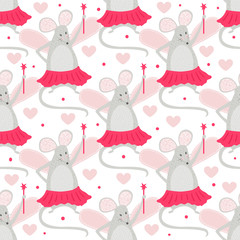 Seamless pattern Fairy mouse with magic wand. Can be used for t-shirt print, kids wear fashion design, baby shower invitation card.