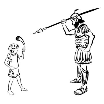 David With A Sling, Against Goliath With A Spear