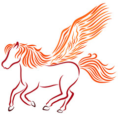 fiery winged horse galloping, beautiful outline on a white background © YuliaRafael Nazaryan