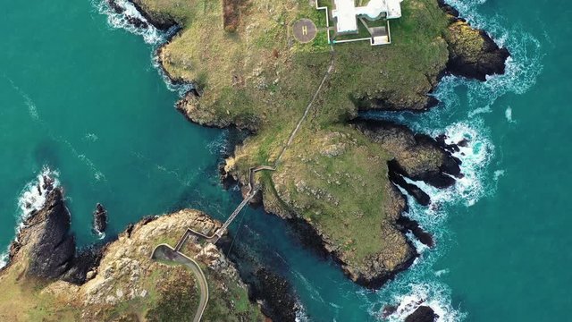 Aerial view of Strumble Head Lighthouse, near Goodwick, Pembrokeshire, Dyfed, Wales, UK