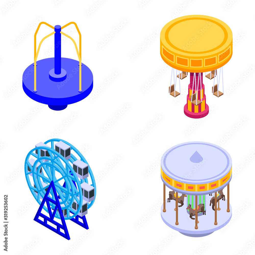 Poster carousel icons set. isometric set of carousel vector icons for web design isolated on white backgrou