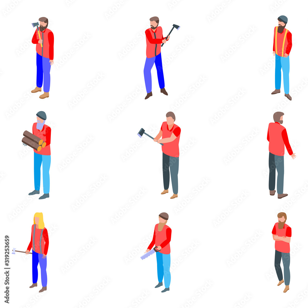 Aufkleber lumberjack icons set. isometric set of lumberjack vector icons for web design isolated on white back