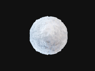 3D image of round snowball on the dark isolated background