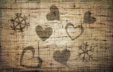 Romantic hearts. Linen fabric and background for a card for Valentine's Day
