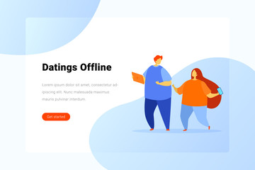 Man and Woman Couple in Love on Dating walking together Flat vector illustration. Landing Page design
