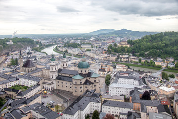 Panorama of Salzburg and Salzburg cathedral. Salzburg, Austria
