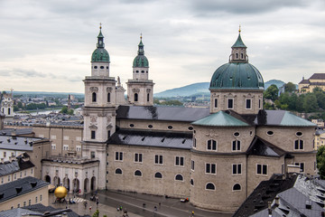 Fototapeta na wymiar Panorama of Salzburg and Salzburg cathedral. Salzburg, Austria