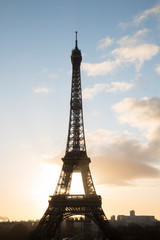 Fototapeta na wymiar Silhouette of Eiffel Tower at Dawn, Paris
