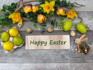 Easter card with flowers and Easter eggs