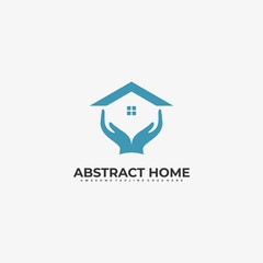 Vector Logo Illustration Abstract Home With Hand Real Estate