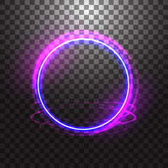 Vector neon gloving ring isolated on transparent background. Blue round light effect.