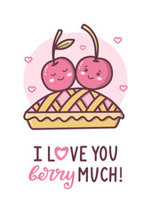 Cherries in love kawaii card