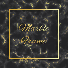 golden square frame on black texture of marble background
