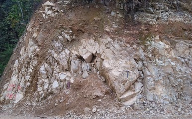 Rocks outcrop near the road