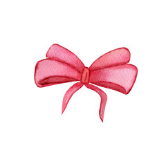 Watercolor illustration of a pink bright bow. Great for design and printing.