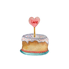 Watercolor illustration of a cake with the inscription Love. Great for design and printing.