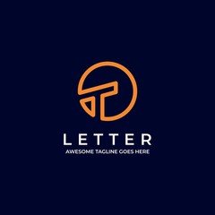 Vector Logo Illustration Circle Letter T Line Art