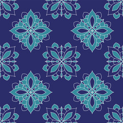 Seamless vector pattern of geometric flower damask style. Abstract retro tile texture.
