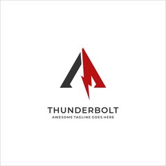 Vector Logo Illustration Thunder Bold Line Art Style