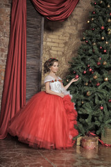princess in red and white dress in christmas © Evdoha