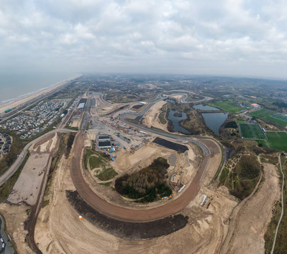High resolution aerial image of Race track in the dunes undergoing maintenance in preparation for racing event