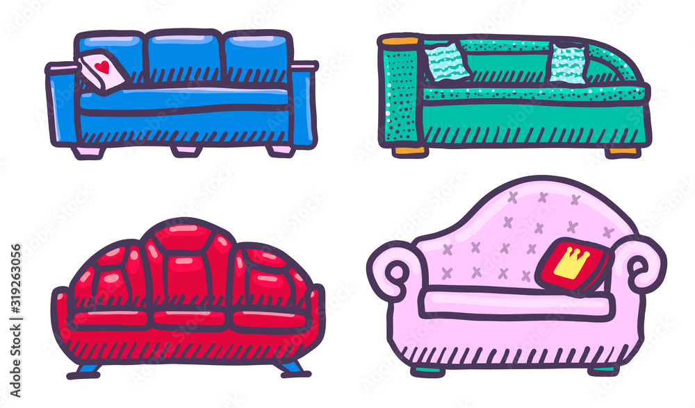 Aufkleber sofa icons set. hand drawn set of sofa vector icons for web design