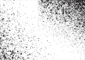 Vector glass explosion isolated on white transparent background. Many black sharp pieces randomly flying in the air. Vector glass explosion concept. Black glass pieces on white.