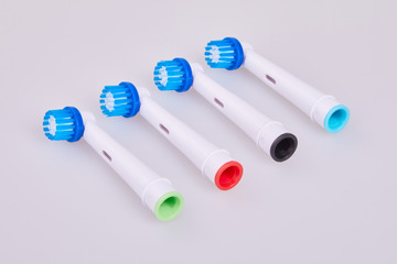 Spare brush heads for electric toothbrush on a white background. Such brush cleans much more effectively than a conventional toothbrush.