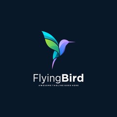 Vector Logo Illustration Flying Humming Bird Gradient Colorful